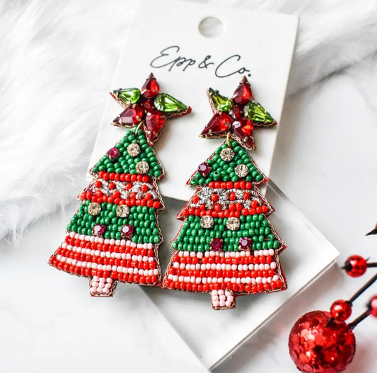 Christmas Tree Beaded Earrings