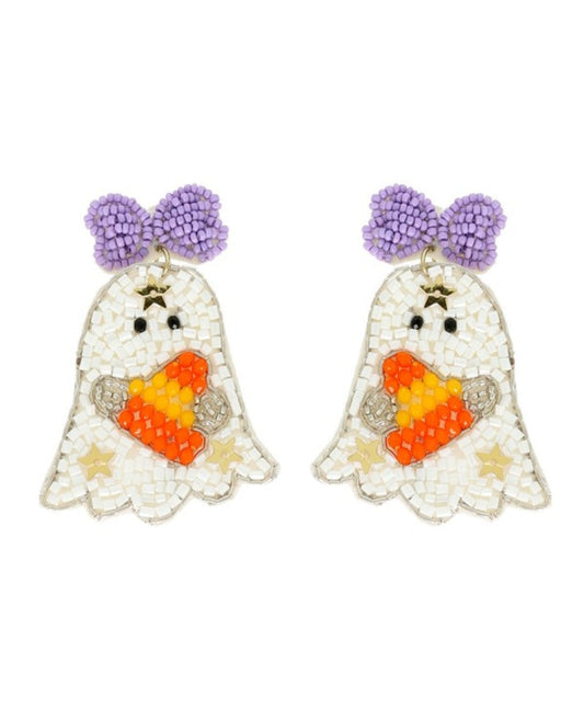 Beaded Ghost in Bows Earrings