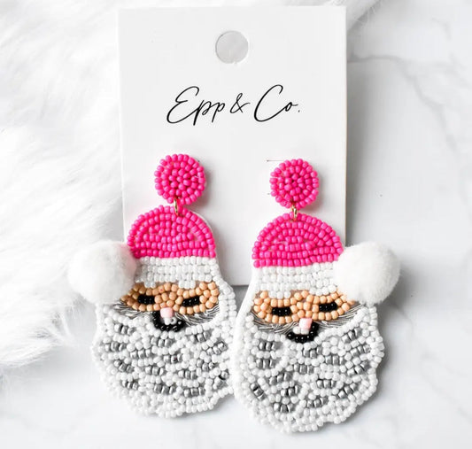 Hot Pink Santa Hat Beaded Earrings