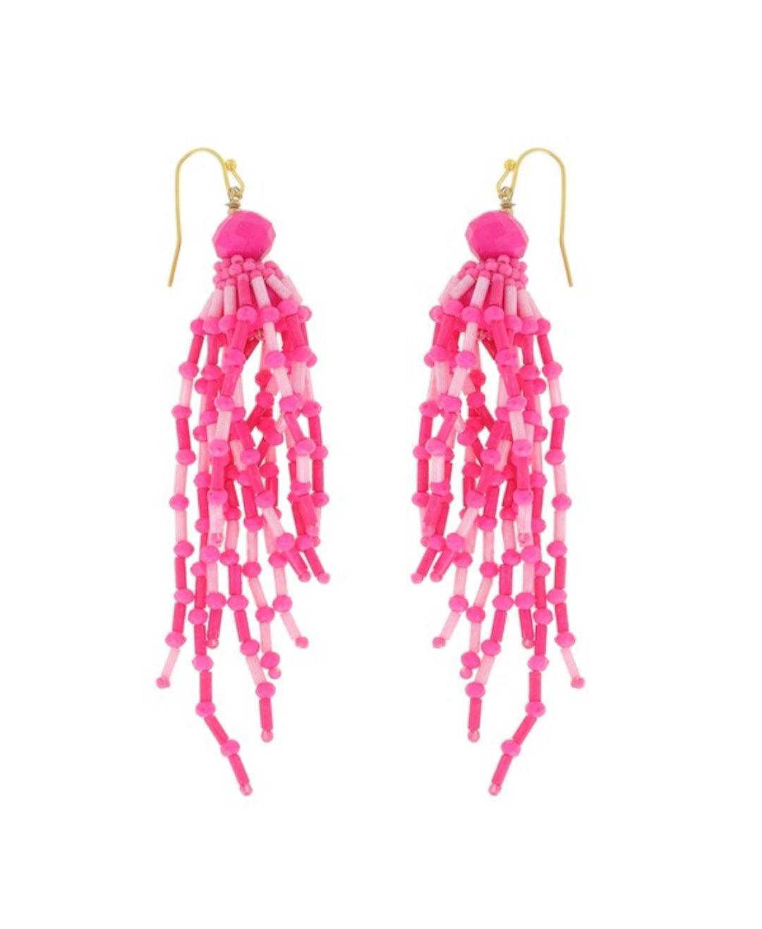 Pink Beaded Fringe Earrings