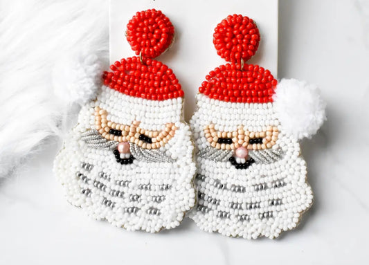 Red Santa Hat Beaded Earrings